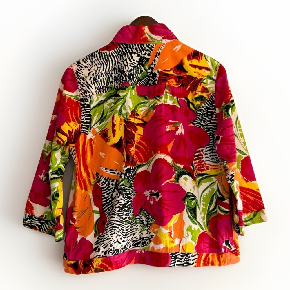 Choices Patchwork Jacket‎ Top Cardigan Floral Tropical Sequin Zebra Button Large - Picture 2 of 16